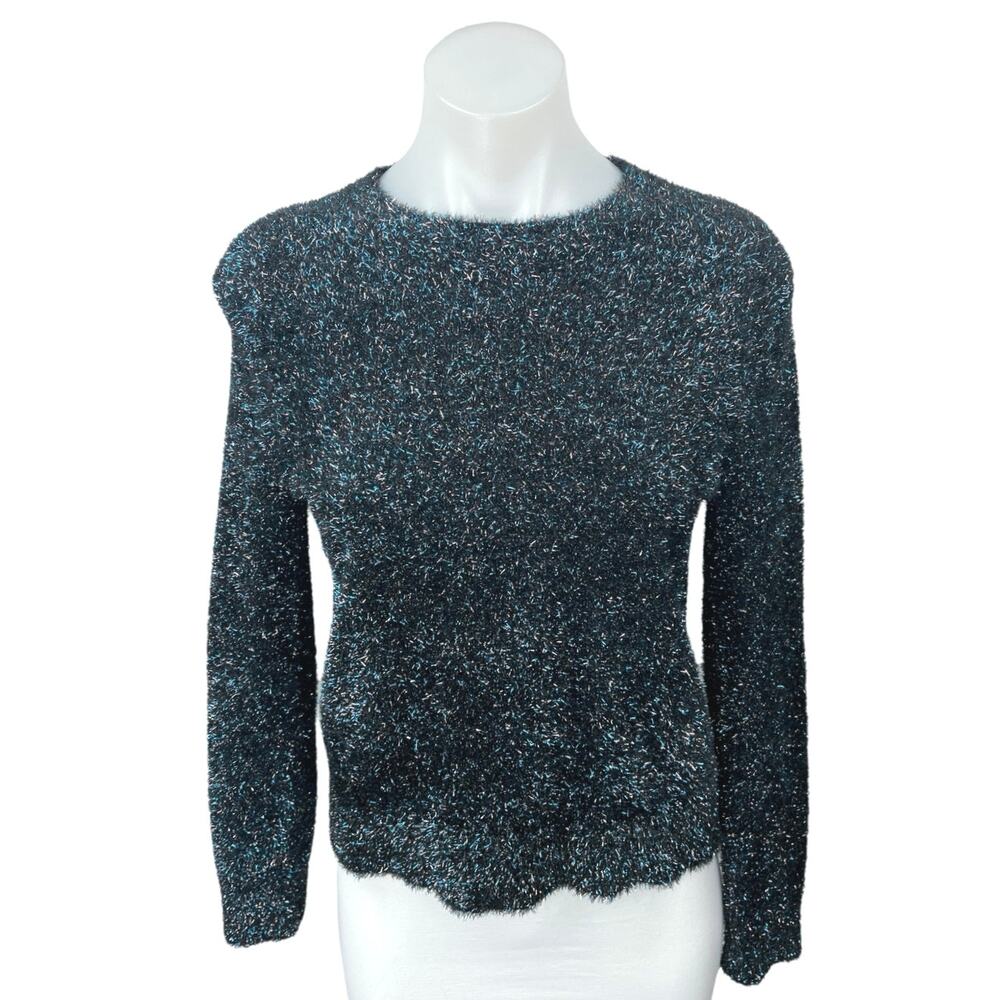 Banana Republic Women's Black Blue Metallic Long Sleeve Pullover Sweater Top XS